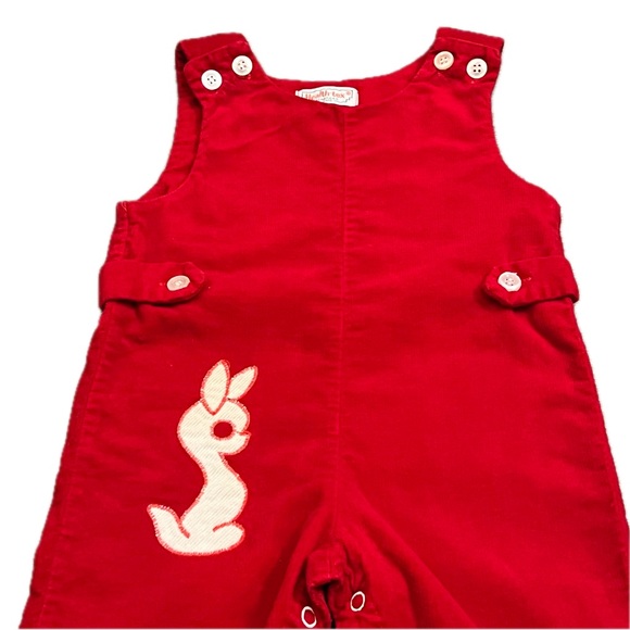 Rare Vintage Red Corduroy Overalls 1970s Toddler clothes with rabbit bunny - Picture 2 of 10
